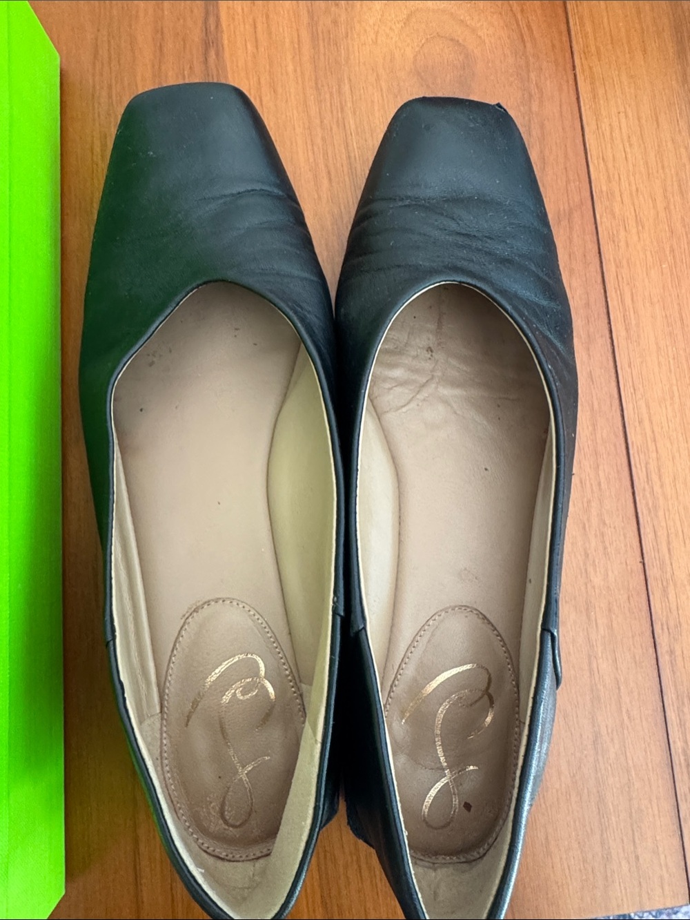 Sam Edelman Black Square-Toe Leather Ballet Flats